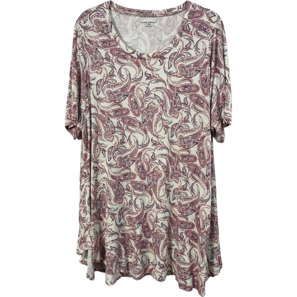 Lane Bryant Paisley Top 18/20 Boho Short Sleeve Pink Blue Cream Stretch